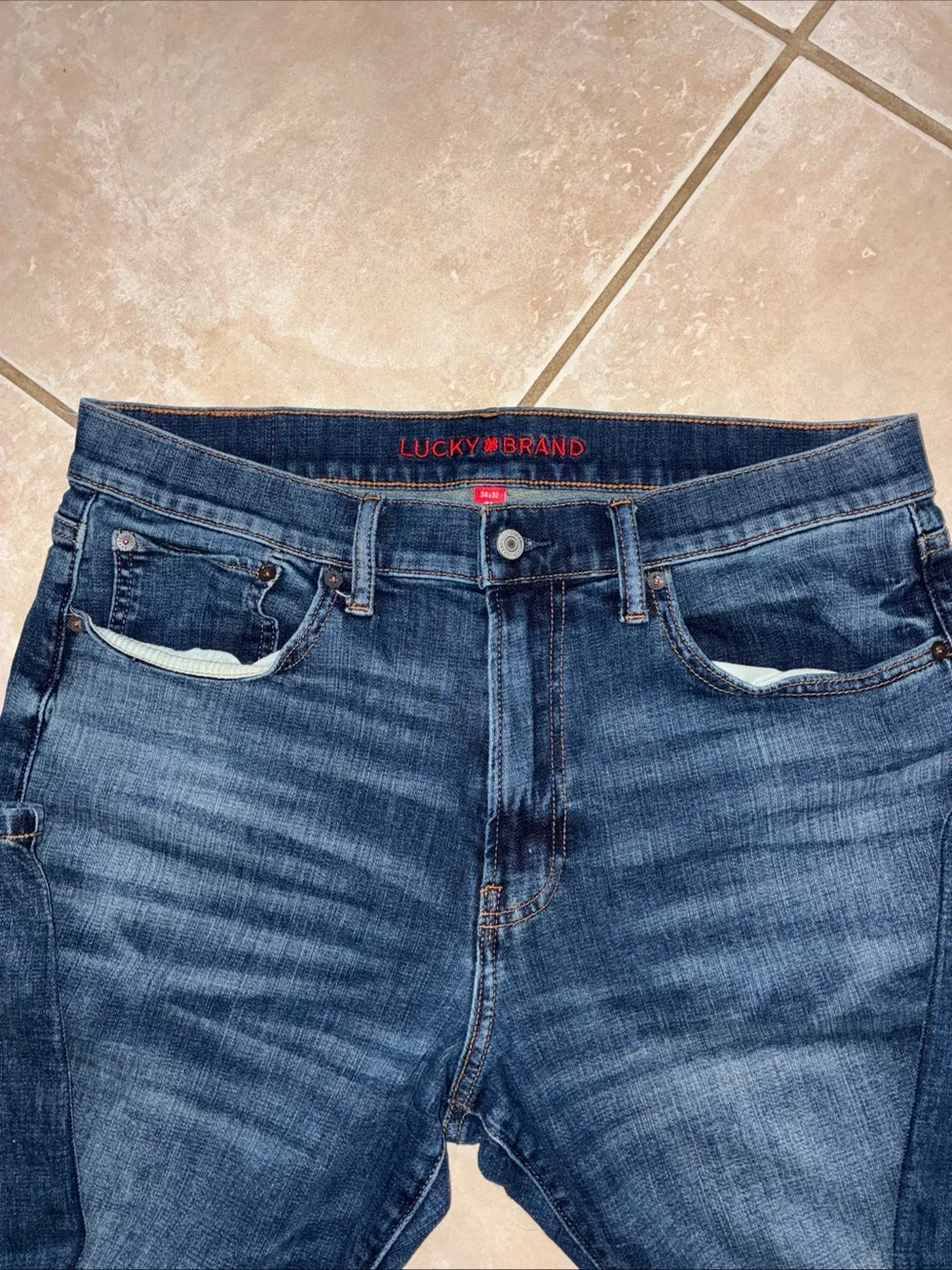 Lucky Brand 412 Authentic Slim Jeans Mens 34x32 Blue Dark Wash Stretch Denim